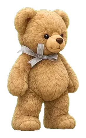 The same bear cartoonised as the playable character, ribbon and all, for The Adventures of B Bear.