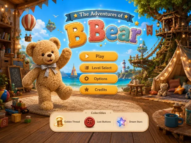 The finished title screen of The Adventures of B Bear.