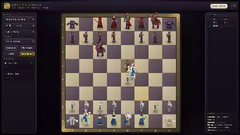 Animated clip of a capture in Fighting Chess, with the cavalier charging and the defending piece falling.