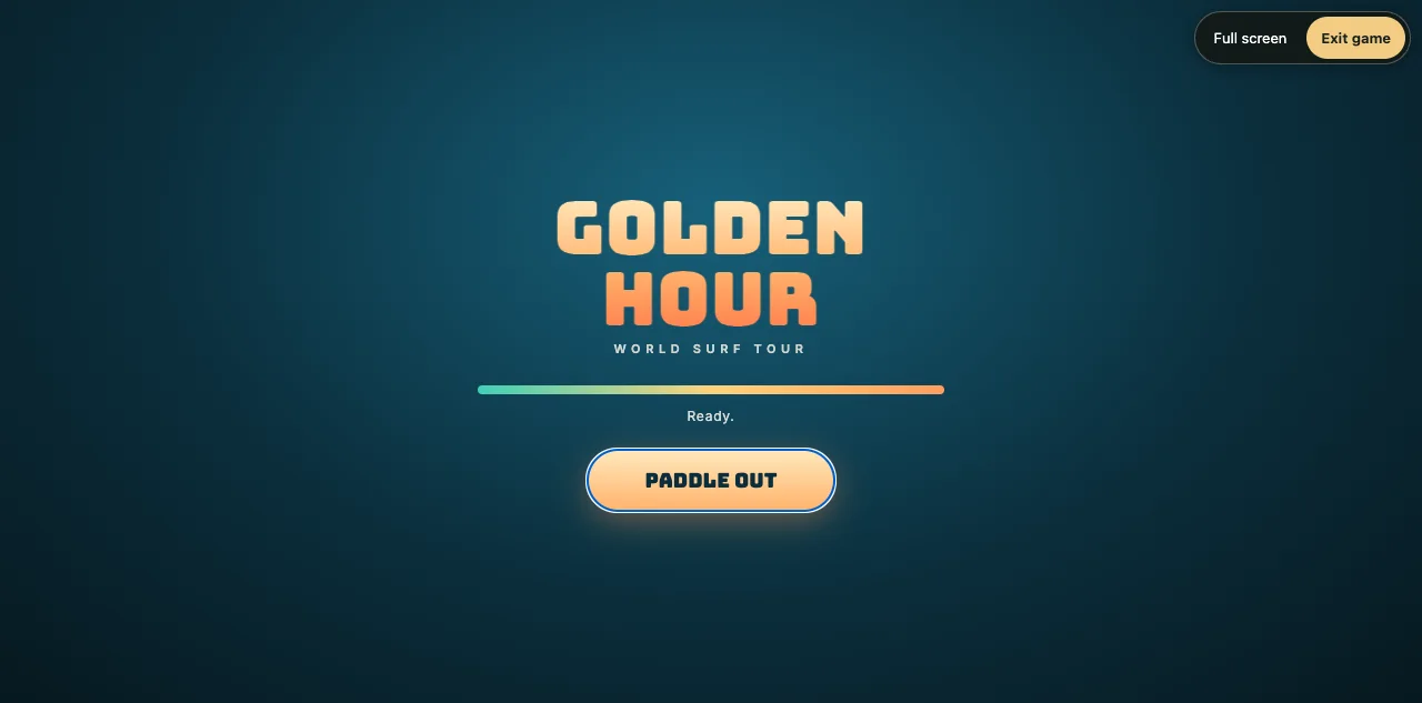The Golden Hour loading screen with a progress bar and Paddle Out button.